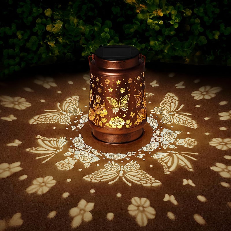 BODEVEDOB 2 Pack Butterfly Solar Lanterns Outdoor Waterproof Rose Garden Decor Gifts for Women Mom Grandma Hanging Solar Lights Metal Lantern Decoration Outside for Yard,Patio,Backyard,Porch - Image 2